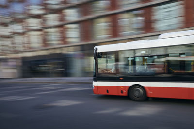 Bus of public transportation in blurred motion. daily life in city. 