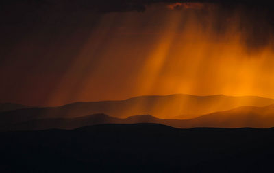 Scenic view of mountains at sunset