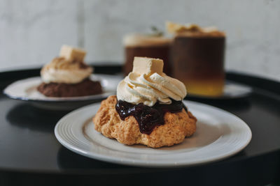 Close-up of dessert in plate on table