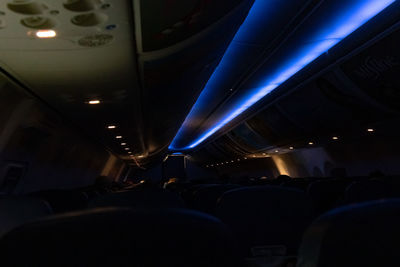 Interior of airplane at night