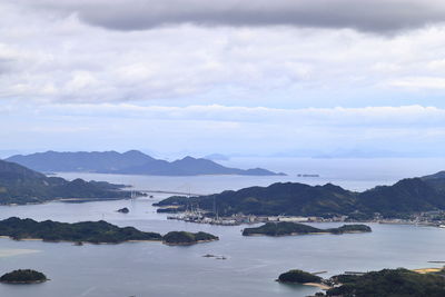 Scenic view of bay against sky