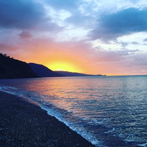 Scenic view of sea against dramatic sky