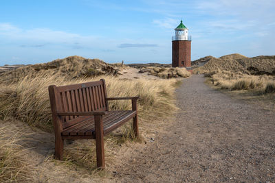 Panoramic image of kampen lighthouse against blue sky, sylt, north frisia, germany