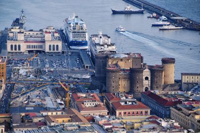 High angle view of buildings in city