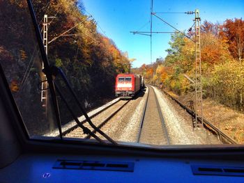 Train seen through train windshield