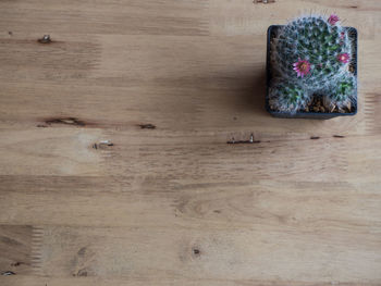 High angle view of wooden table on floor