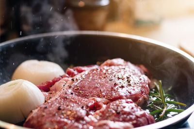 Close-up of breakfast in cooking pan