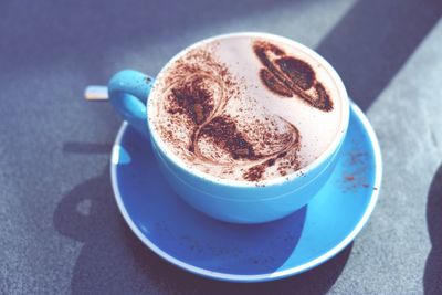 High angle view of coffee on table