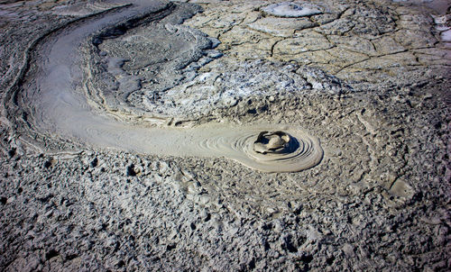 High angle view of mud on beach