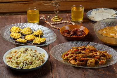 High angle view of food on table