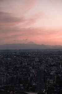 Sunset and mt. fuji in tokyo japan