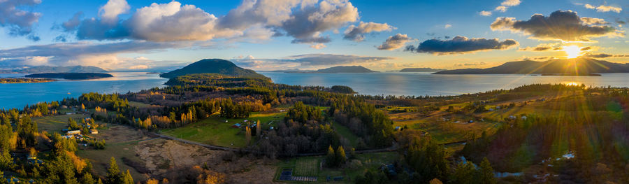 Panoramic view of landscape against sky during sunset