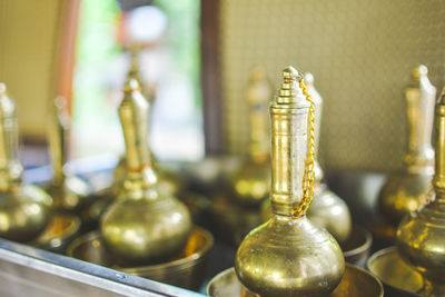 Close-up of mortar pestles on table