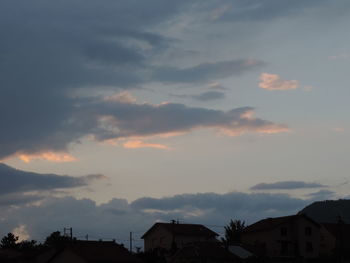 Low angle view of silhouette buildings against sky at sunset