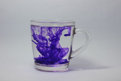 Close-up of glass of water against white background