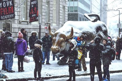 People walking on city street