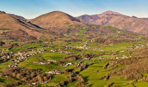 Scenic view of field and mountains against sky