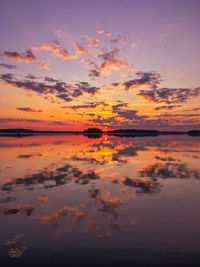 Scenic view of sea against romantic sky during sunset