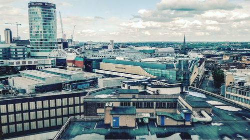 High angle view of cityscape against sky