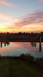 Scenic view of lake against orange sky