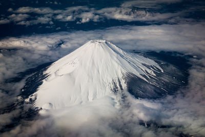 Panoramic view of snowcapped volcano mountains against sky