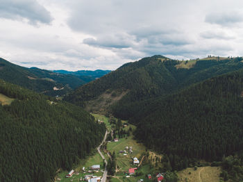 High angle view of mountain range against sky