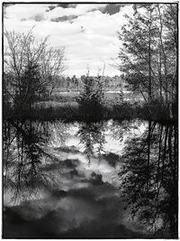 Reflection of trees in lake against sky