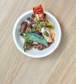 High angle view of food in bowl on table