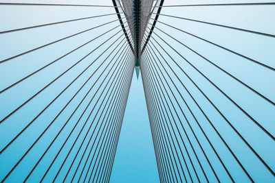 Low angle view of suspension bridge against sky