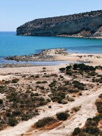 Scenic view of sea against clear sky