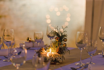 View of wine glasses on table