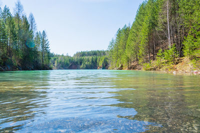 Scenic view of lake against clear sky