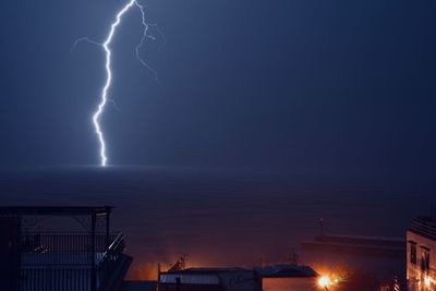 Lightning in sky at night