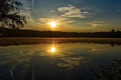 Scenic view of lake against sky during sunset