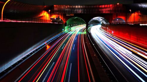 Light trails on highway at night