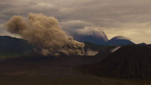 View of mt bromo against cloudy sky