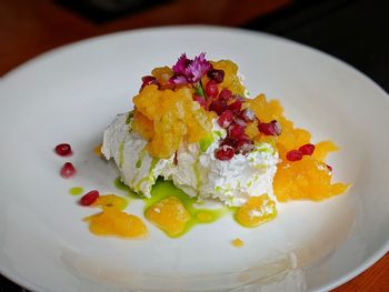 High angle view of cake in plate