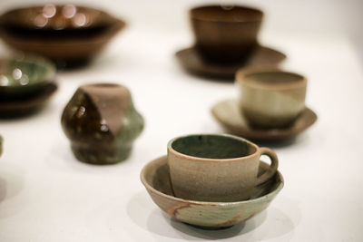 Close-up of tea cup on table