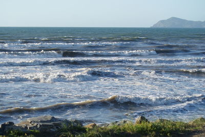 Scenic view of sea against clear sky