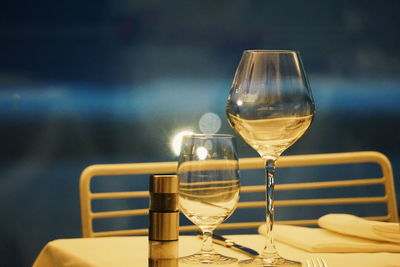 Drinks on table at restaurant during night