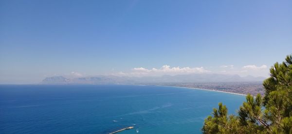 Scenic view of sea against blue sky