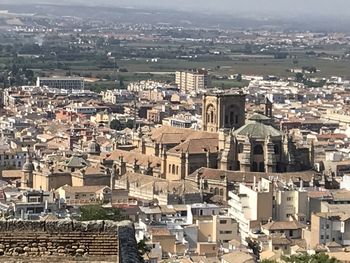 High angle view of buildings in city