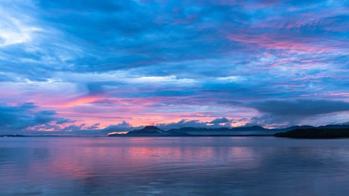 Scenic view of sea against dramatic sky