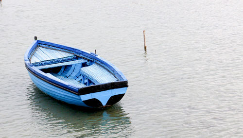 High angle view of boat moored on sea