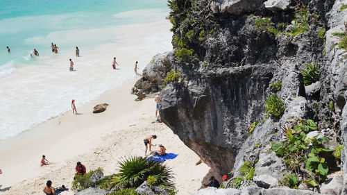 High angle view of people on beach