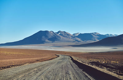 Scenic view of mountains against clear blue sky