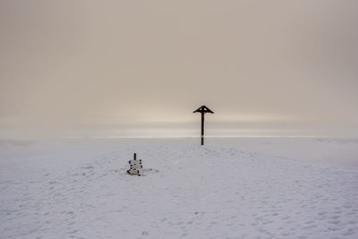 Scenic view of snow covered land against sky