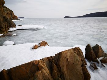 Scenic view of sea against sky during winter