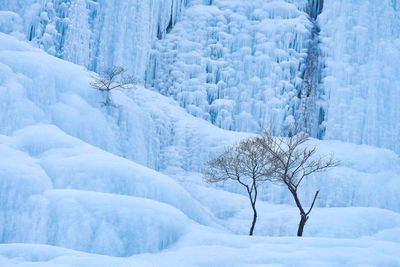 View of the ice-covered slopes in winter