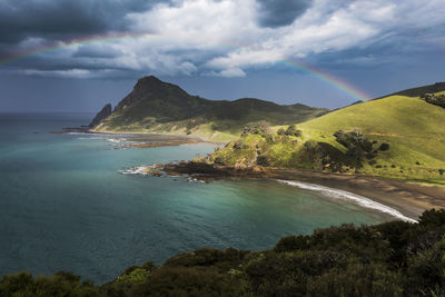 Scenic view of bay against sky